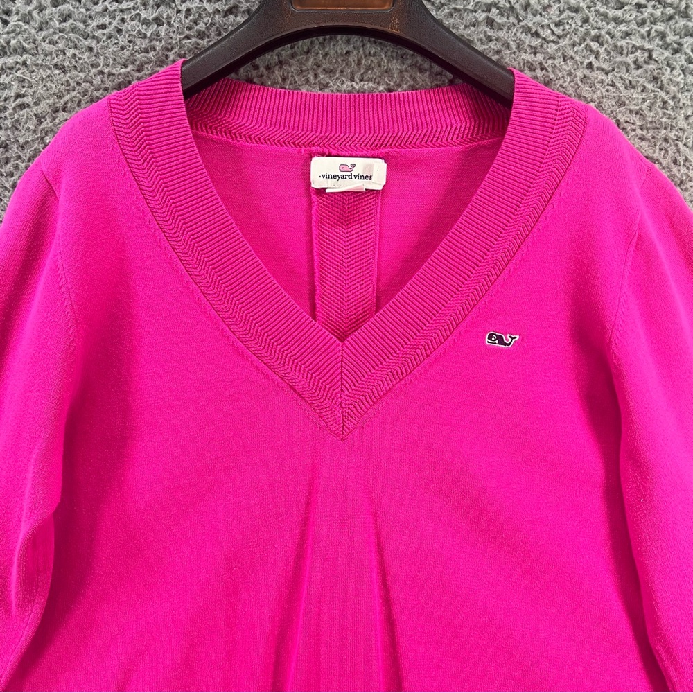 Vineyard Vines Sweater Medium Pink Heritage Pullover Cotton Knit V-Neck Preppy